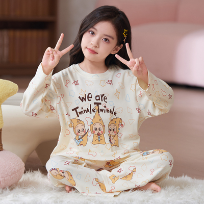 Girls' Pajamas Autumn Children's Pure Cotton Long-Sleeve Thin Style Big Girl Spring and Autumn Home Wear Set New Model — 7
