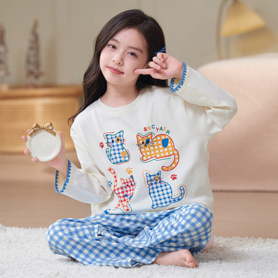 Girls' Pajamas Autumn Children's Pure Cotton Long-Sleeve Thin Style Big Girl Spring and Autumn Home Wear Set New Model — 5