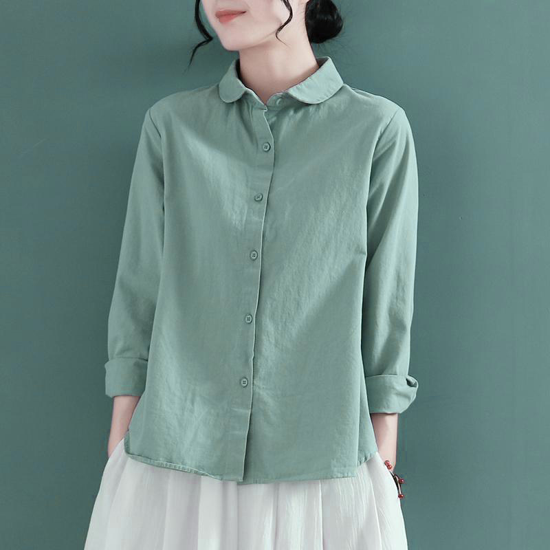 Unique and Distinctive Tops 2026 Spring and Autumn Vintage Artistic All-Cotton Shirts for Women Long-Sleeved Casual Doll Collar Cotton-Linen Shirts