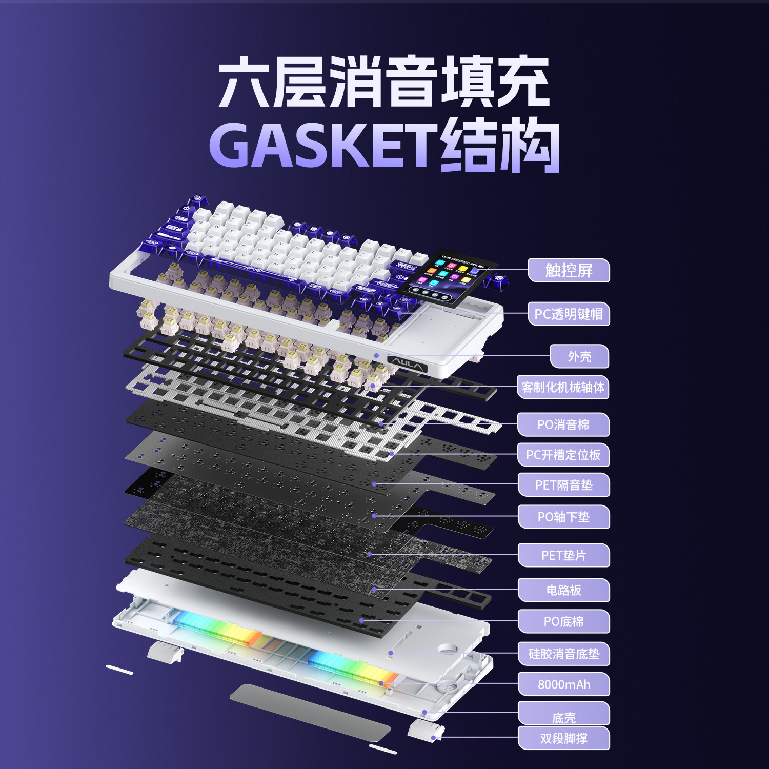 Wolf Spider L99 Three-Mode Wireless Mechanical Keyboard Bluetooth Wired Customizable Touch Screen E-Sports Gaming Desktop Computer