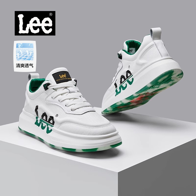 Lee Shoes Men's Thick-Soled White Sneakers 2026 New Summer Genuine Leather Height-Increasing Men's Shoes Casual Sneakers Men's Trendy Shoes