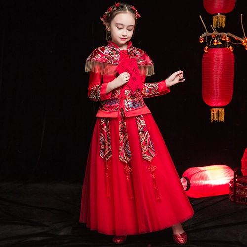 Ханьфу, зимнее детское ципао, традиционный свадебный наряд Сюхэ, новогодний лонгслив, пуховик, 2019 года, увеличенная толщина, китайский стиль