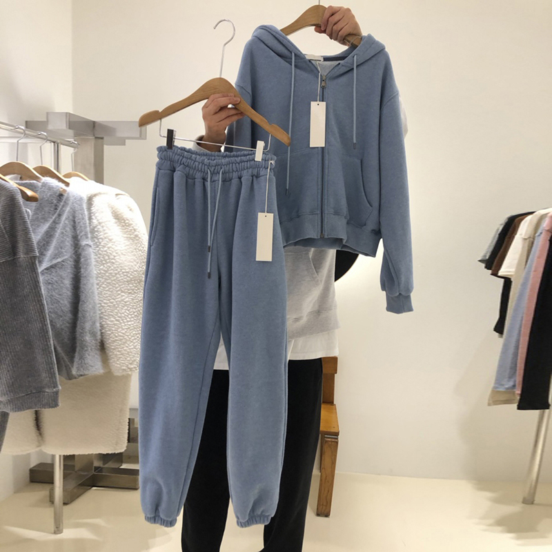 Korea East Gate 2022 Spring New Foggy Blue Casual Sports Suit Women Spring Autumn Loose Wear and Two sets