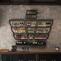 Bar Industrial Wind Wall-mounted Red Wine Shelf Iron Art Stainless Steel Wine Cabinet Commercial Wall Display Cabinet Bar Shelf