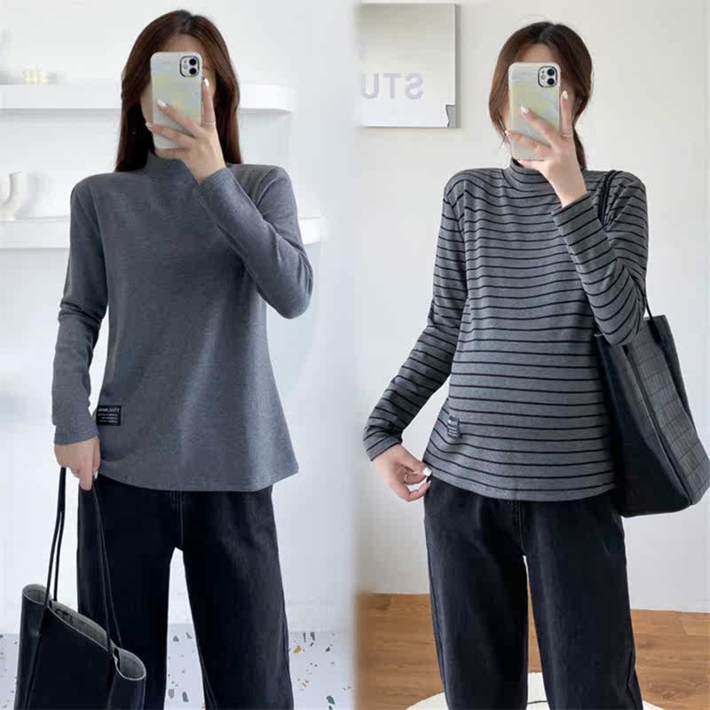 Pregnancy Woman Dress Suit Autumn Winter Style Large Size Dress Fashion Striped Casual Blouse High Collar AB Face Dejective Undershirt Inner Hitch Jacket