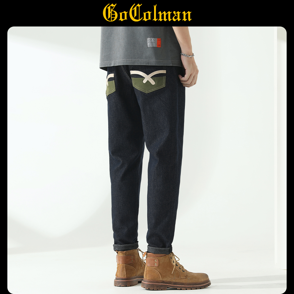 GoColman tannen jeans Men's summer thin Tide Cards Embroidered small straight pants Pants Tide