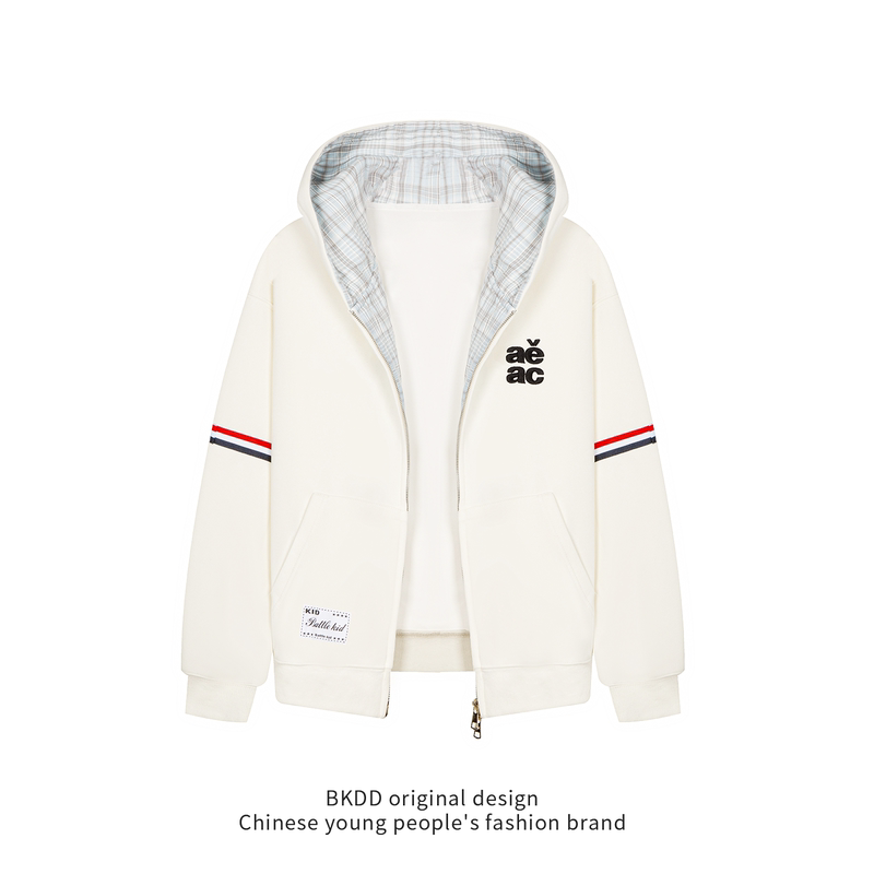 Bkdd American-Style Red, White, and Blue Striped Plaid Hooded Sweatshirt Jacket for Men and Women, Versatile Color-Blocked Zip-Up Cardigan Top Bkdd American-Style Red, White, and Blue Striped Plaid Hooded Sweatshirt Jacket for Men and Women, Versatile Color-Blocked Zip-Up Cardigan Top