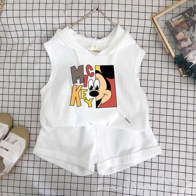 Boys and girls vest shorts suit summer new children's baby summer dress western style hooded two-piece set