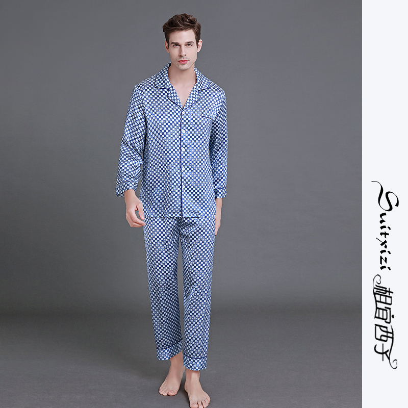 Phase Pleasant West Weight Lbs 22 Mmereal Silk Pyjamas Men Long Sleeves 100% Mulberry silk family clothes in two sets spring summer