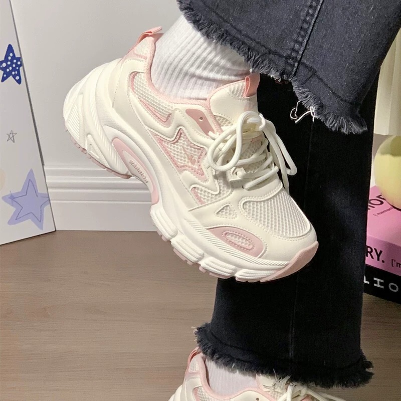 Pull-Back Pink Dad Sneakers for Women, New Summer Breathable Versatile Shoes, Trendy Niche Women's Shoes, Lightweight Sports Shoes