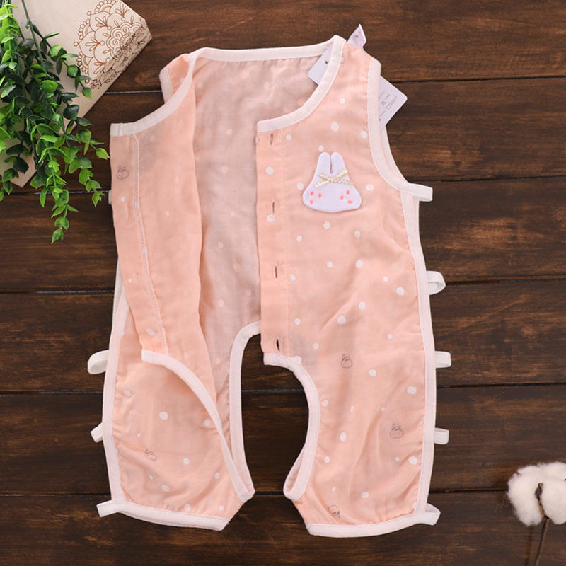 Men and women baby summer thin section cool breathable jumpsuit 0-12 months baby cotton open file sleeveless pipa suit