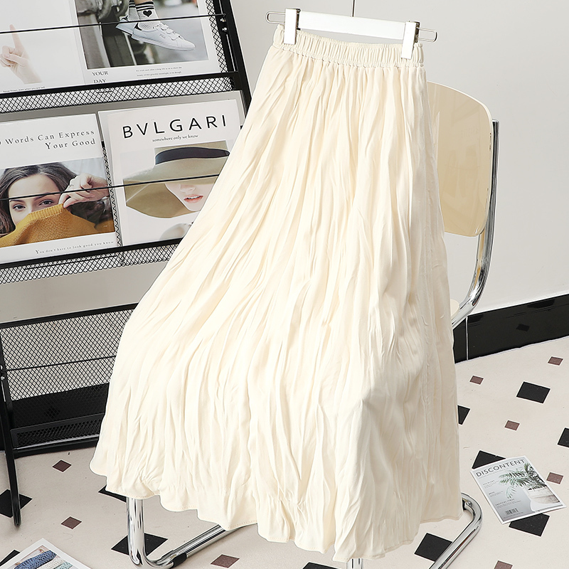 Apricot Pleated Skirt for Women, Spring/Summer 2026 New High-Waisted Petite A-Line Skirt with Large Flared Hem, Mid-Length