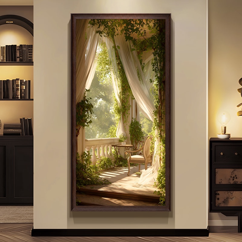 French-Style Vintage Entrance Hall Decorative Painting with a Sense of Spatial Extension, Mid-Century Style Corridor Wall Art
