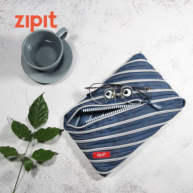 ZIPIT Minimalist Monster Pull Chain Bag Creative Pencil Case Denim Pull Necklace Pen Bag Boys Large Capacity Casual Bag