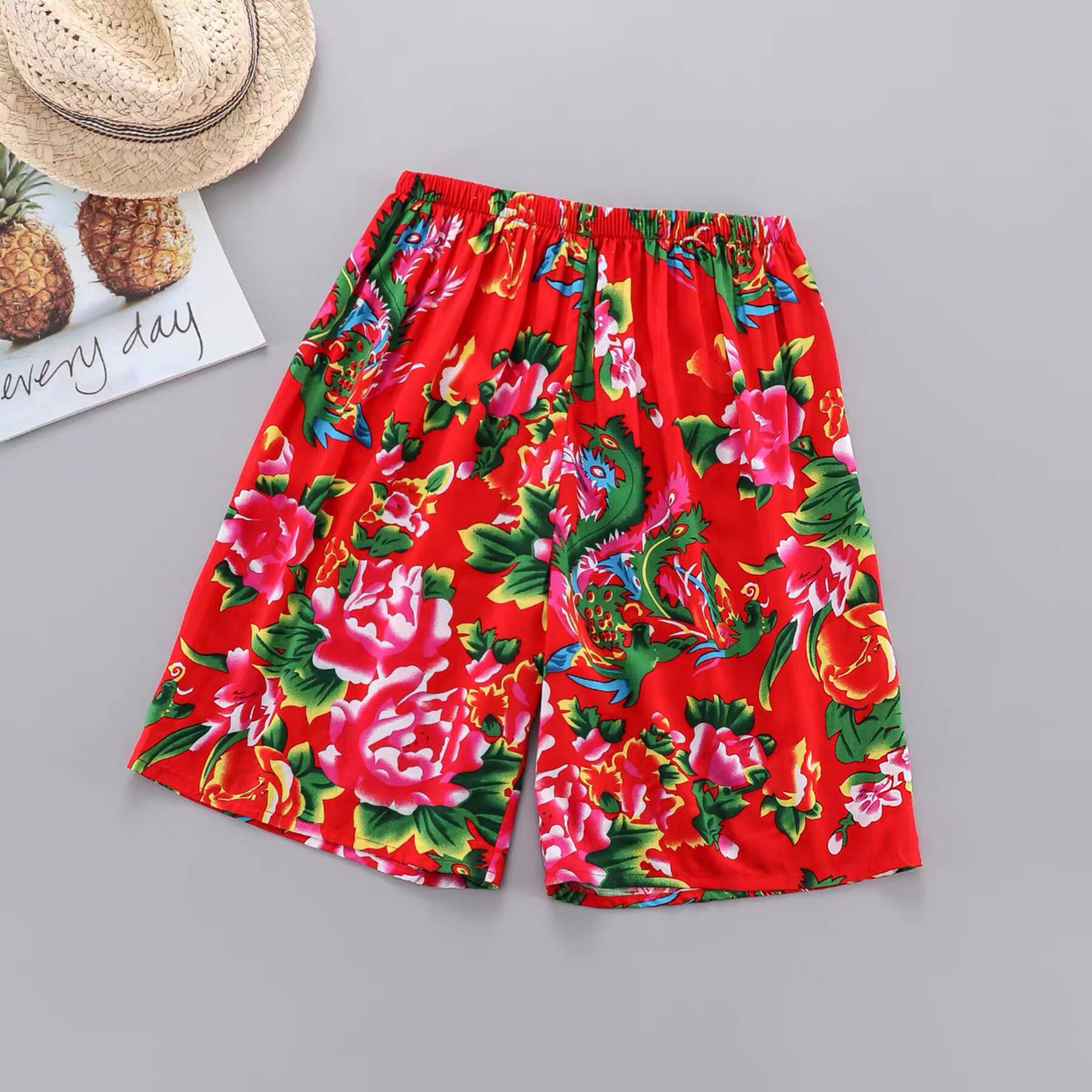 Sao flower shorts cotton casual beach pants men's five-point pants street loose plus size men's pants summer five-point pants