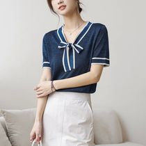 Knitted Pullovers Women Sweaters 2021 New Summer Bow V-Neck