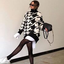 Geometric houndstooth turtleneck sweater women