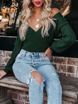 Autumn Winter Deep V Neck Sexy Sweater Women Full Sleeve