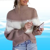 Color-block Knitted Turtleneck Sweater Women Autumn Winter