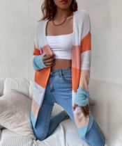 Women’s Open Front Cardigan Color Block Long Sleeve