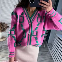 3D Print Pattern Pink Women Sweater Knitted Loose