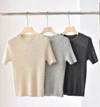 Naizaiga 100 cashmere O-neck short sleeve striped slim