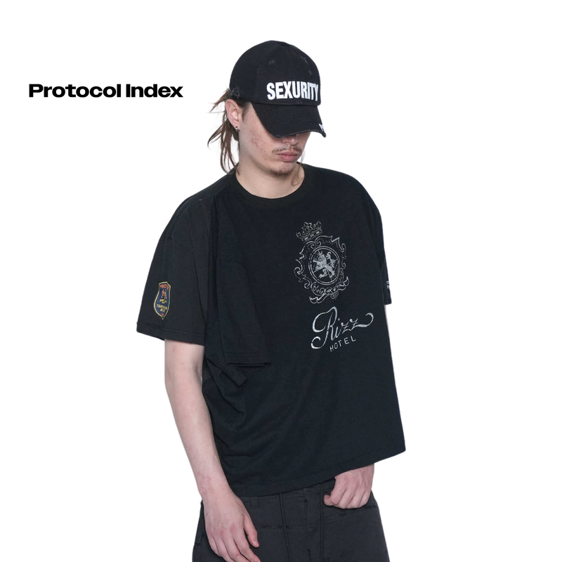 【Deconstructing the Street】Protocol Index 26Ss Ritzz Crown Lion 4-Sleeve Patchwork Short-Sleeve T-Shirt