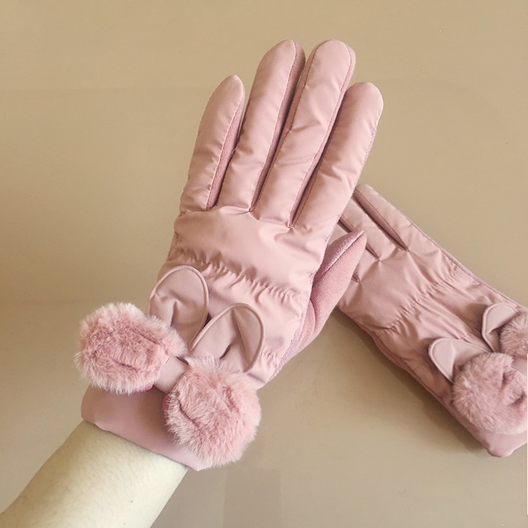 Cotton gloves female winter cute Korean version plush skin leather fur integrated spring and autumn style warm touch screen riding to work