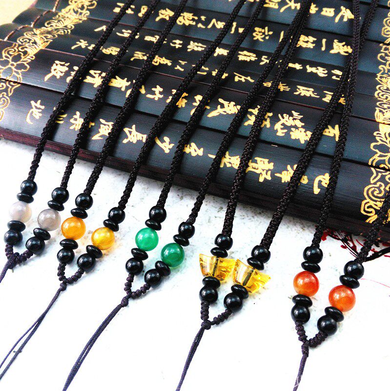 Twist rope agate bead necklace rope hand-woven red agate bead rope emerald jade pendant pendant pendant rope