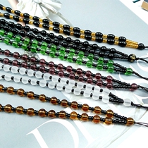 Brown black six-character mantra necklace rope diy handmade lanyard obsidian accessories lanyard with beads necklace rope