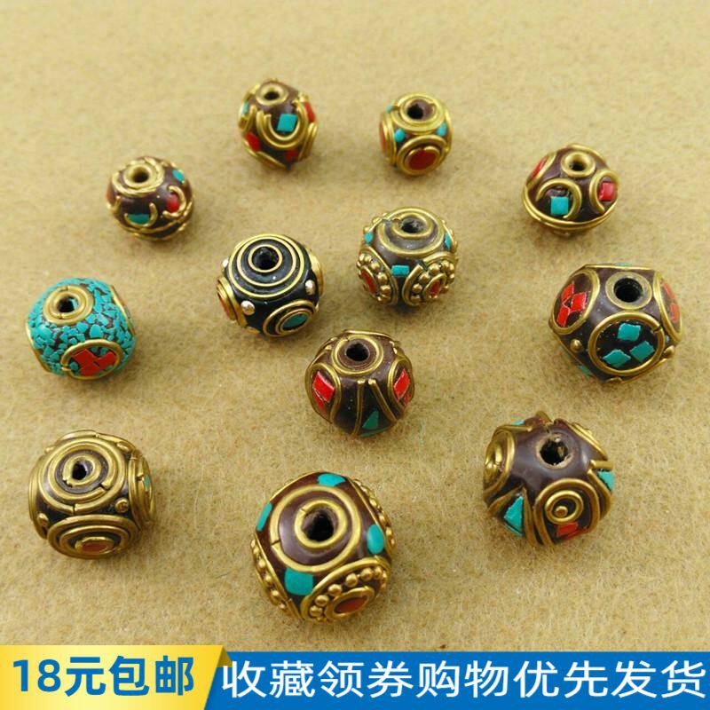 Nepalese round beads accessories Buddha beads loose beads factory direct sale Versatile handmade brass inlaid beads separated by beads DIY Buddha beads