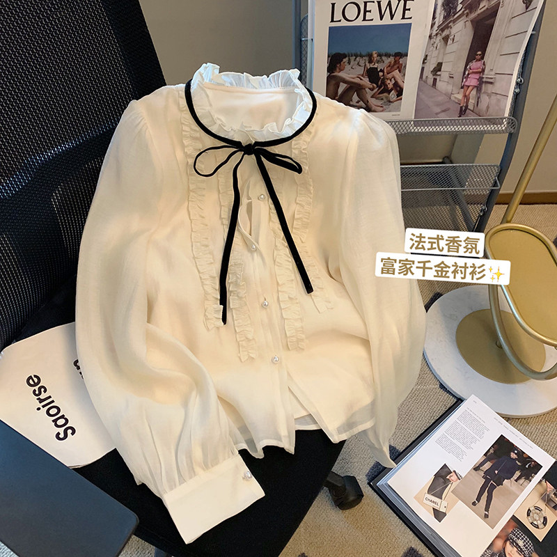 Белая рубашка женская летняя рубашка с коротким низом 150 г. Французская рубашка с деревянными ушками, небольшой аромат с шифоном внутри