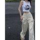 White wide-leg pants, summer thin, high-waisted, slim, straight-leg, loose, casual, mopping design pants for small people.