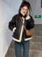 Fur-in-one sherpa jacket for women in autumn and winter plus velvet and thickened outer wear warm motorcycle jacket small short jacket