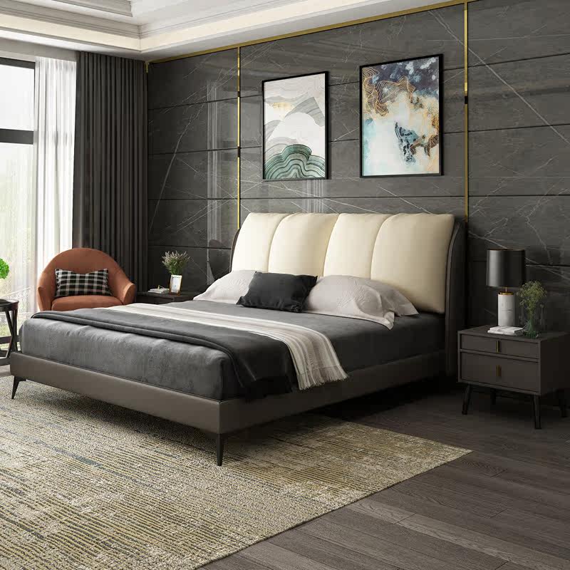 Italian minimalist organic silicone leather modern minimalist master bedroom Nordic light luxury net red 1 8 meters soft bag double