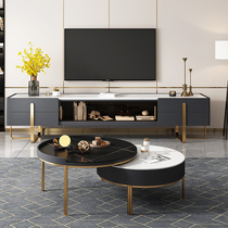Rock Plate Tea Table TV Cabinet Composition Nordic Light Lavish Round Tea Table TV Cabinet Modern Minima small family Living room