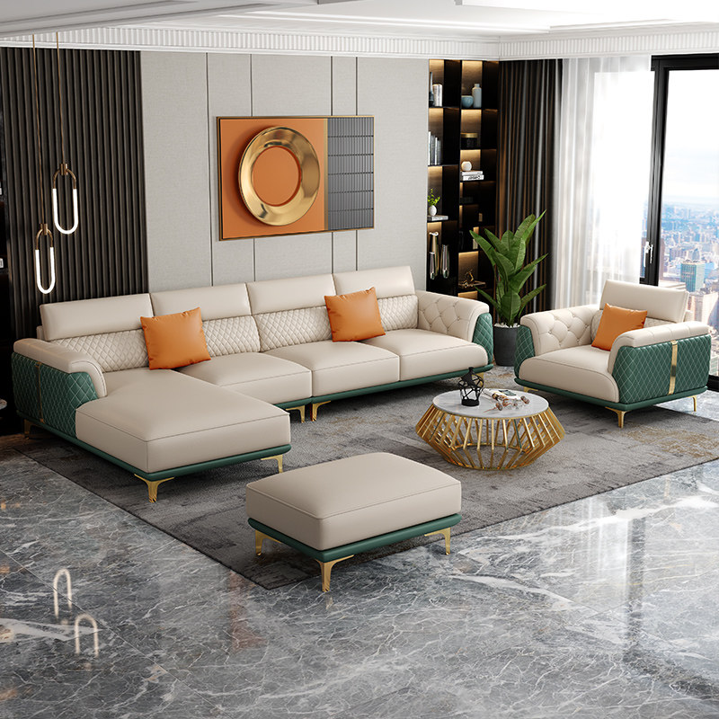 Leather sofa light luxury modern Italian minimalist small apartment American European leather art sofa living room furniture corner L
