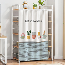 Shelf shielding curtain slide rail style Kitchen Racks Cloth curtain shelves Orbital Blinds for containing Iron frame dust-proof Ugly Shade