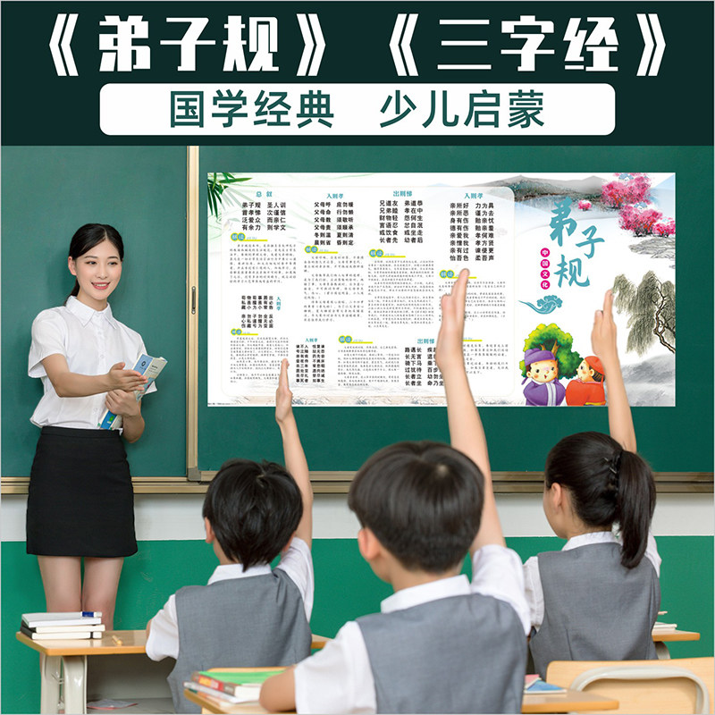 Three-character scripture disciples return poster wall stickers Chinese learning enlightenment recitation hanging paintings children's traditional readings to develop stickers kt board
