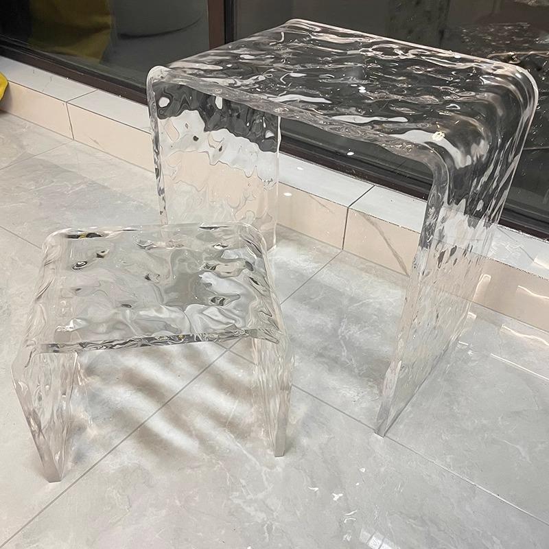 ウォーターリップルアクリル製小型スツール、ロースツール、家庭用、モダン、透明、バスルーム用スツール、バス、防水、靴交換用小型スツール