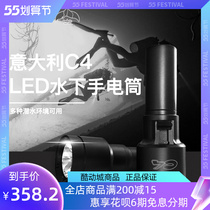 (Good Things Recommended) Italy imports C4 underwater flashlight LED diving night diving fishing practical flashlight