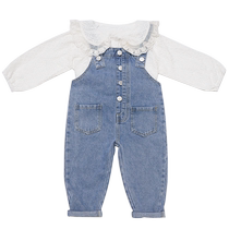 Girls denim overalls suit spring 2024 new style children girls baby spring and autumn style spring wear street pants