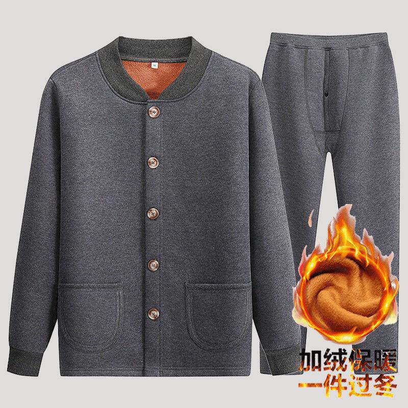 Ifenteng middle-aged and elderly fever clothes men plus suede thickened dad suit large size for elderly cardiff and autumn clothes