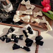 黑色蝴蝶结珍珠小发夹女侧边浏海夹发夹公主头顶夹碎头发夹子头饰