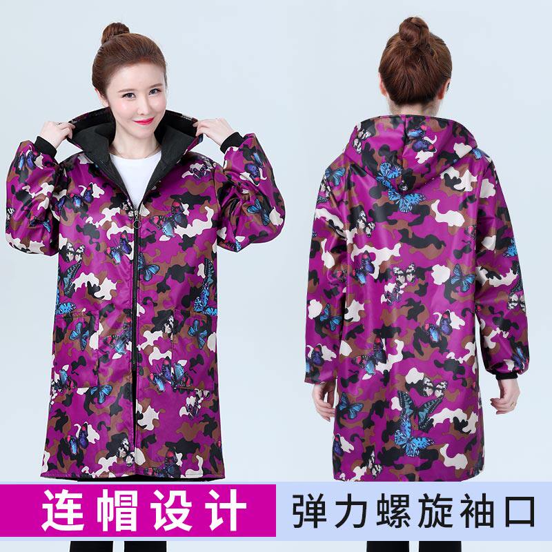 Winter women's mid-length version plus velvet thick smock crystal adult cotton smock warm chef clothes black