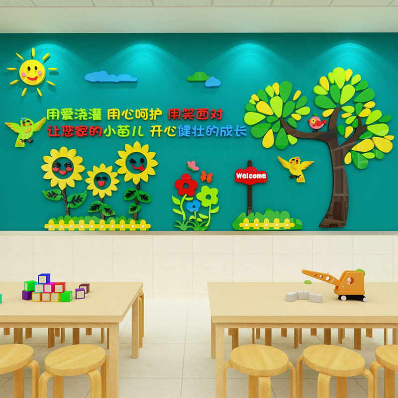 Young children A garden wall decoration environment creation arranged material subject finished spring Mori department Classroom class text 