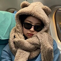 Japan jennie with bear ears scarf hat one female winter cute plush scarf warm padded