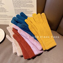 Japan JULIPET Mao Line needle loom Five fingers gloves Winter Womens cute warm and velvety thickened winter riding man
