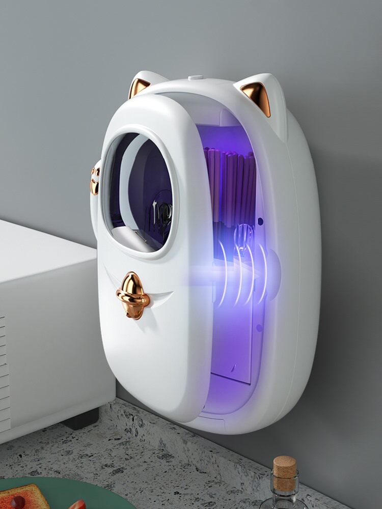 Japanese disinfection and dehumidification chopsticks tube home punch-free wall-mounted UV kitchen chopsticks cage storage box basket family