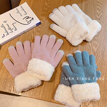 Japan Gloves Winter Womens Cute Hair Line Plus Suede Thickened Warm Anti-Chill Woolen Bike Students Ride Skiing Men